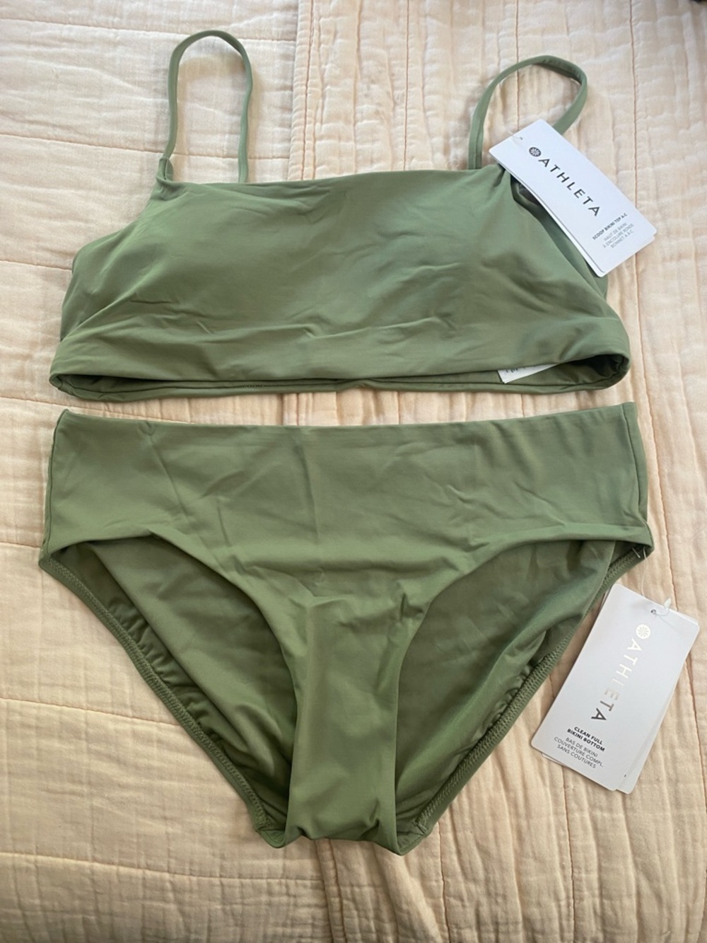 Athleta Olive Green Two-Piece Bikini - Scoop Bralette & High-Waist Bottoms